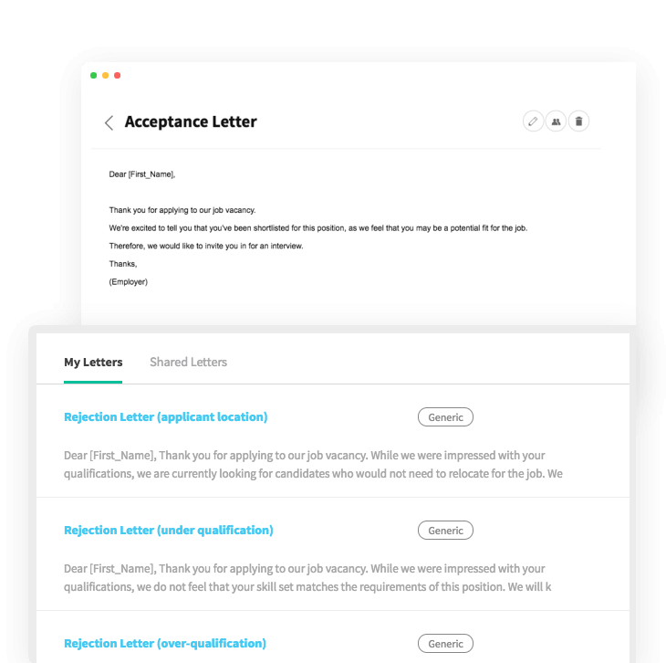 Talentera offer and rejection letter templates